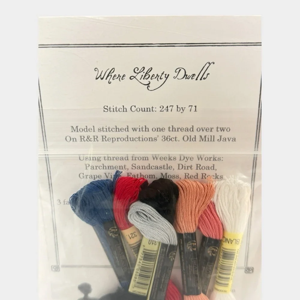 Heartstring Samplery Where Liberty Dwells Huswife Cross Stitch Pattern w/ Floss